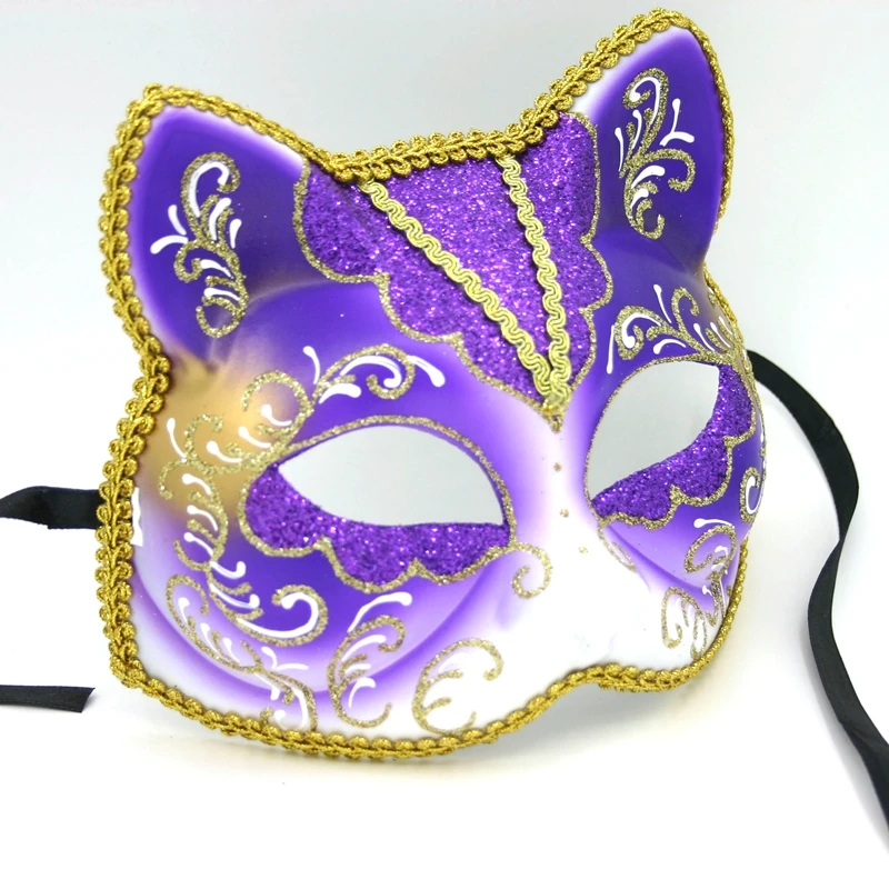 High Quality Hand Made Original Venetian Purple Italy Cat Masquerade Mardi Gras Party mask