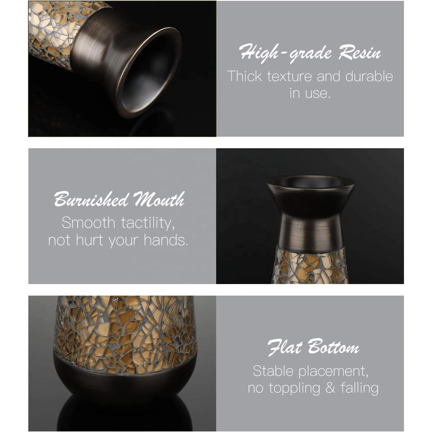 Custom Mosaic Design Decorative Vase Modern Elegant Curved Shaped Office Desktop Living Room Brown Mosaic Resin Vase Flower Vase