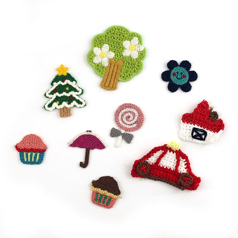 2024 Custom cute Cartoon tree crochet fabric iron on patches  for kids clothing DIY accessories