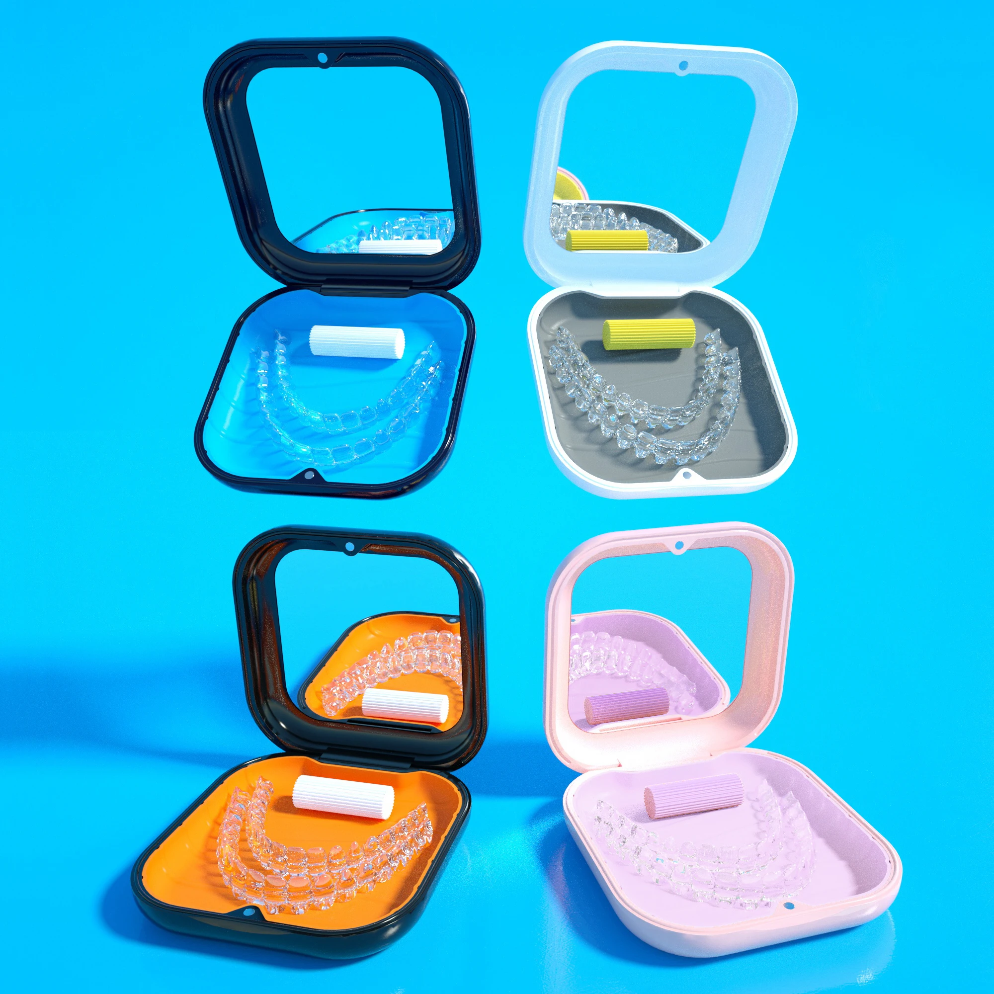 Invisible Storage Box Black white Magnetic Aligner Case Denture Retainer Box for Denture Teeth Mouth Guard Storage Shape Box