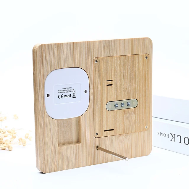 Multifunction Bamboo Cork Wood 2 in 1 Digital Alarm Clock Wireless Charger Stand for desk office