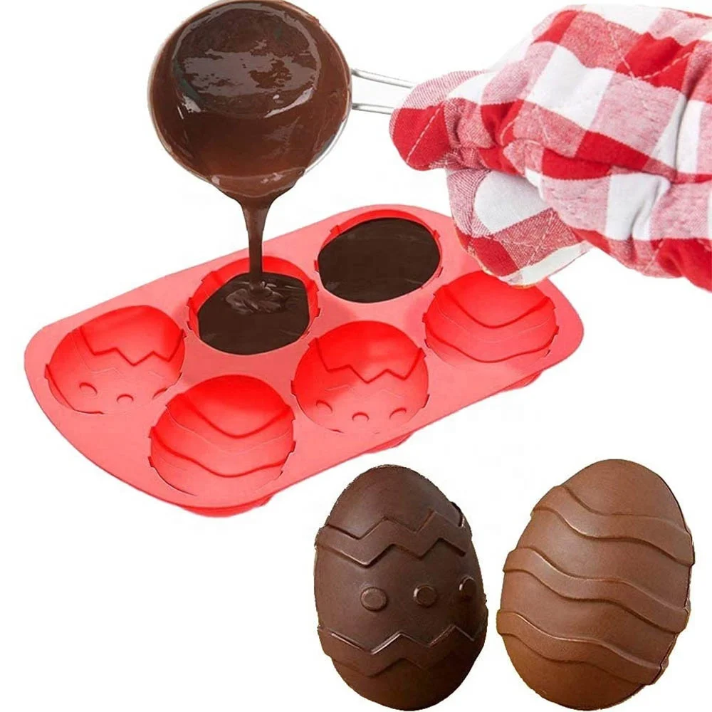 6 Cavity Small Easter Egg Shaped Silicone Mold 3D Cake Mold Muffin Chocolate Cookie Baking Mould Random Color
