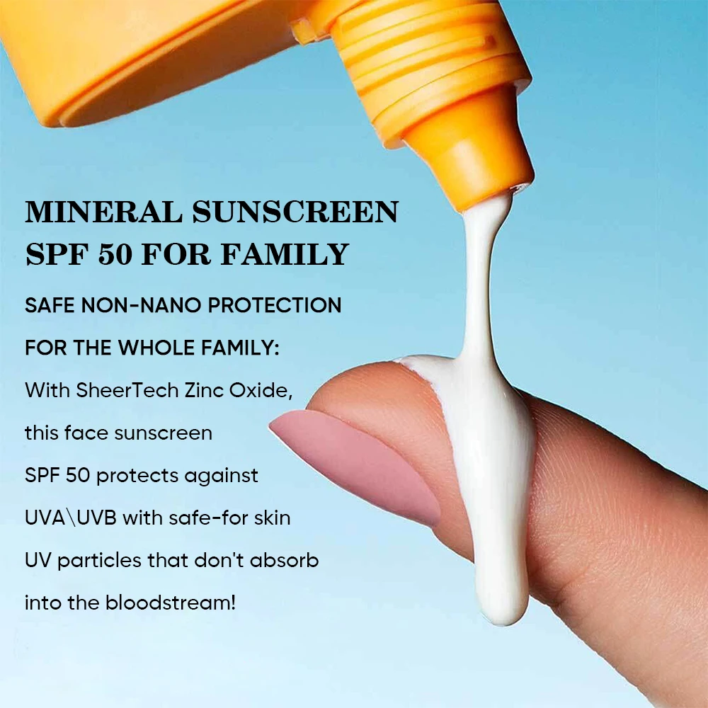 Oem Broad Spectrum Waterproof Reef Safe Non-Nano Zinc Organic Daily Suntan Lotion Invisible Mineral Sunscreen Spf 50 For Family