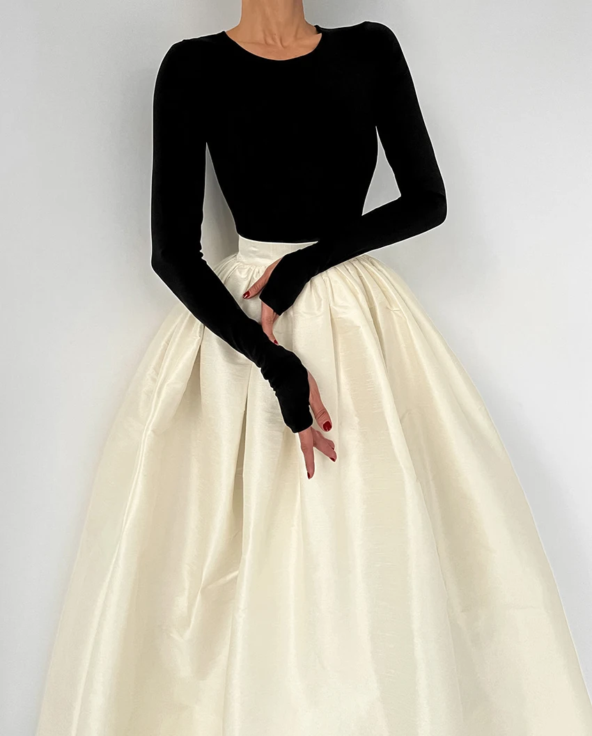 OOTN Autumn Pleated Long Skirt Female Vintage Chic Women Fashion White Party Midi Skirt Elegant Loose Green Skirts