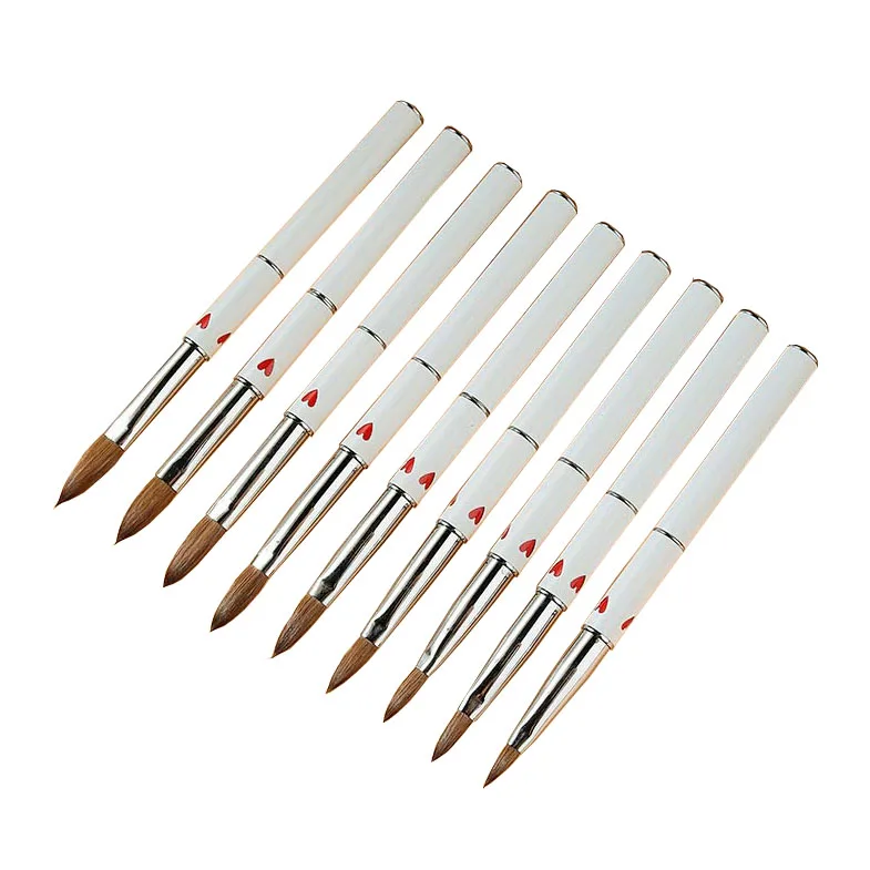 High Quality Nail Flat Oval 100% Kolinsky Hair Custom White Acrylic Nail Brush For Acrylic Ppplication