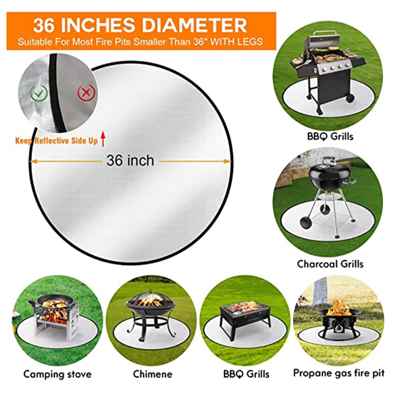 Customized Round BBQ Grill Accessories 35 Inch Fireproof Grill Mat Carpet Fireproof Fire Pit Ember Mat For Fire Pit