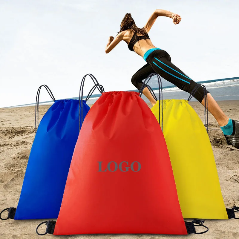 Low MOQ custom logo 210D Polyester Drawstring Bags Bulk Bags Drawstring Sports Sack pack Drawstring Backpack for Kids Women