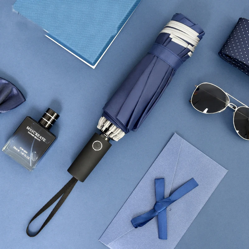 Wholesale promotional  3 fold inverted car umbrella   clear  automatic reverse umbrella for rain & Custom logo prints