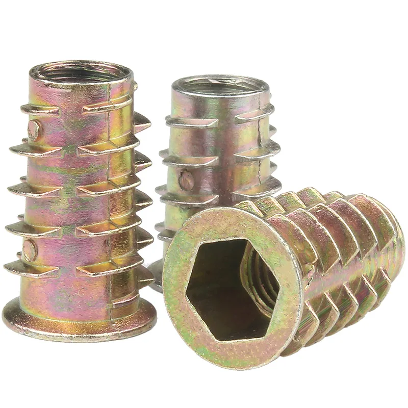Zinc alloy hex socket inner and outer flange nut fastener furniture fittings insert hexagon Timber  nuts for wood M5 M6 M8 M10