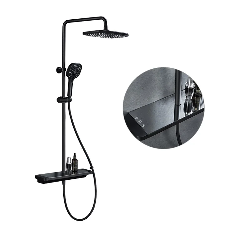 High Quality Wall-Mounted Black Stainless Steel Ceramic Valve Core Abs Plastic Shower Head Hot And Cold Mixer Shower Set