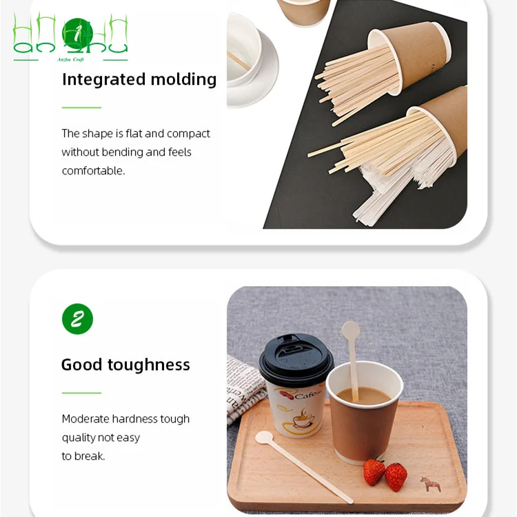 Eco friendly food grade disposable bamboo wooden tea coffee stirrer sticks