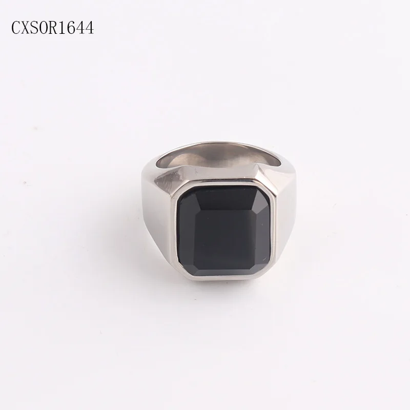 Dark Luxury Hip Hop Trendy Stainless Steel Jewelry Big Black Silver Agate Ring For Man