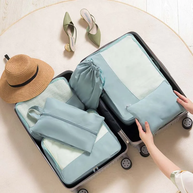 New High Quality Travel Bags Luggage Set 6pcs Packing Cubes Compression Travel Laundry Pouch