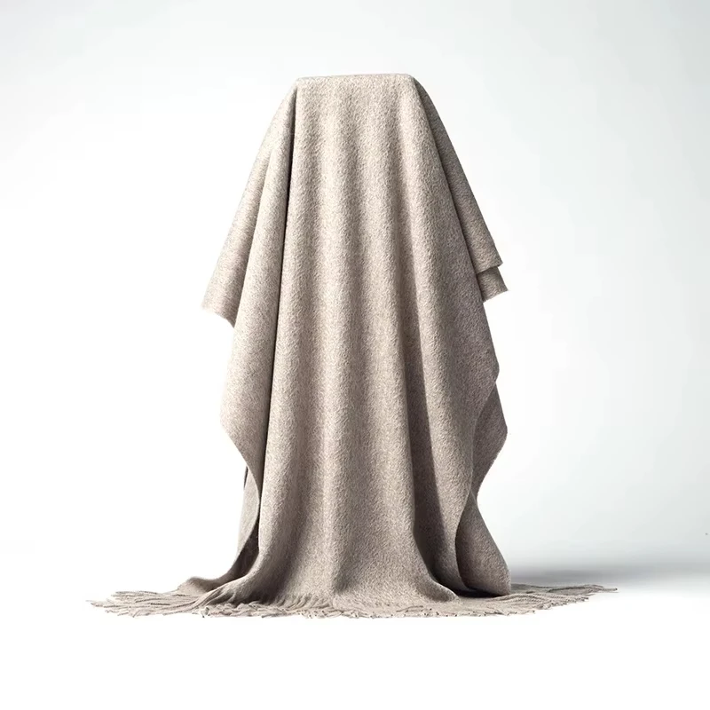 Custom Winter Autumn 320gsm Soft Warm Camel Cashmere Scarf Winter Wool Blending Oversize Shawl Cashmere Wrap for Women Men