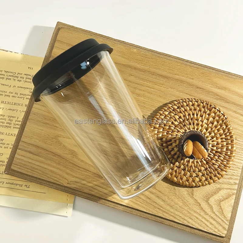 Wholesale High Borosilicate Glass Travel Coffee Mug Double Wall Layer with Silicone Lid and Sleeve for Tea Cups & Saucers