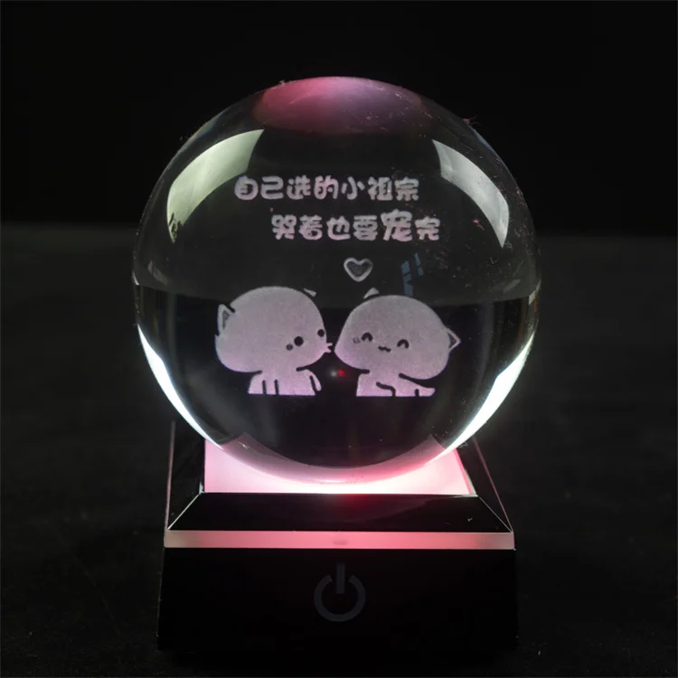 Ночная лампа с хрустальным шариком пластиковым квадратным серебряным основанием USB-питанием для спальни офисной столешницы