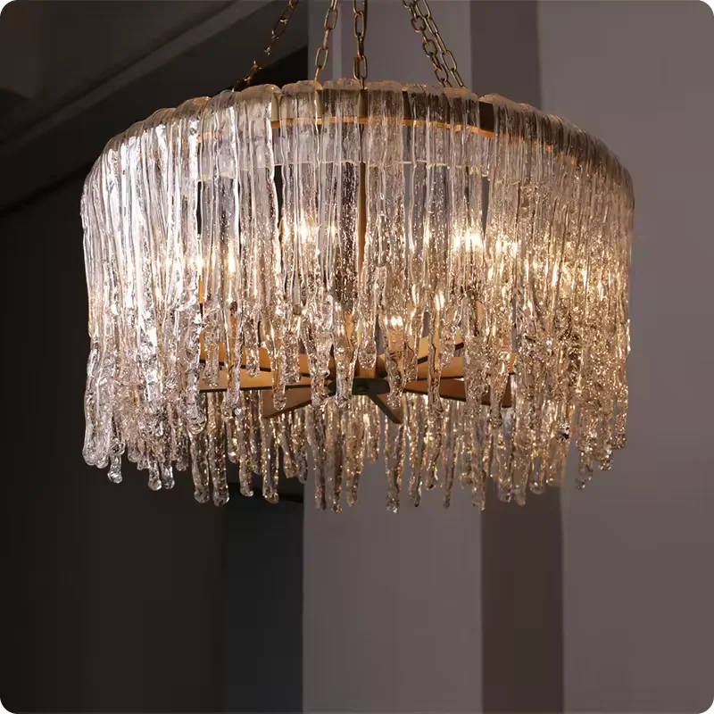 OEM Living Room Light Hotel Villa Led Lamp Ceiling Ice Waterfalls Round Pendant Lights Crystal Chandelier