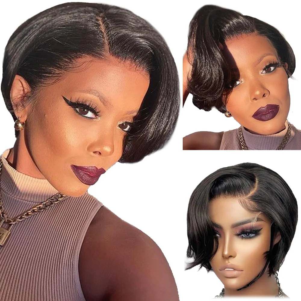 Humain Perruques-naturel Glueless Bob Wigs Lace Front Pixie Cut Hd Lace Wig Straight Lace Frontal Virgin Human Hair Wigs