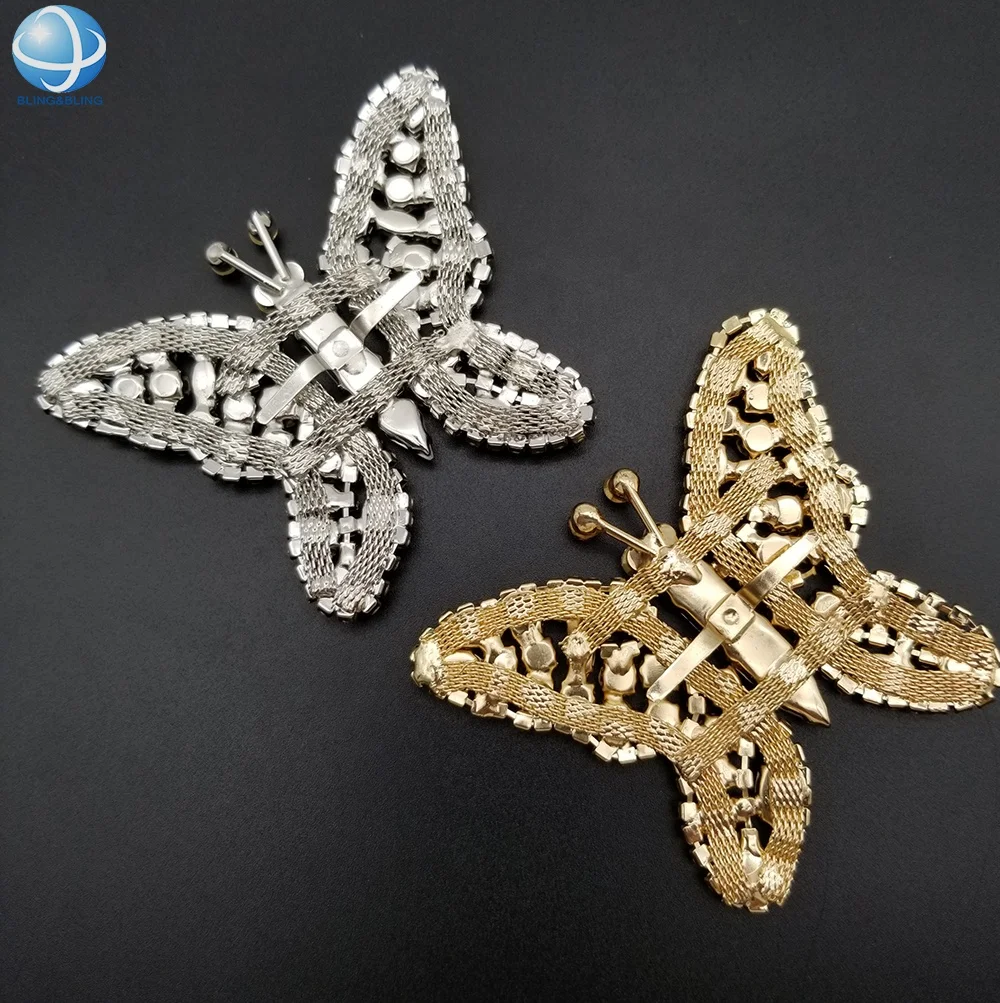 Factory crystal butterfly Metal shoe buckles for shoe decoration accessories