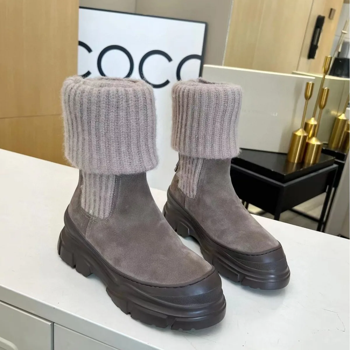 Socks Boots Women Knitted Wool Elastic Winter Thin Boots Latest Design Ankle Stretch Warm