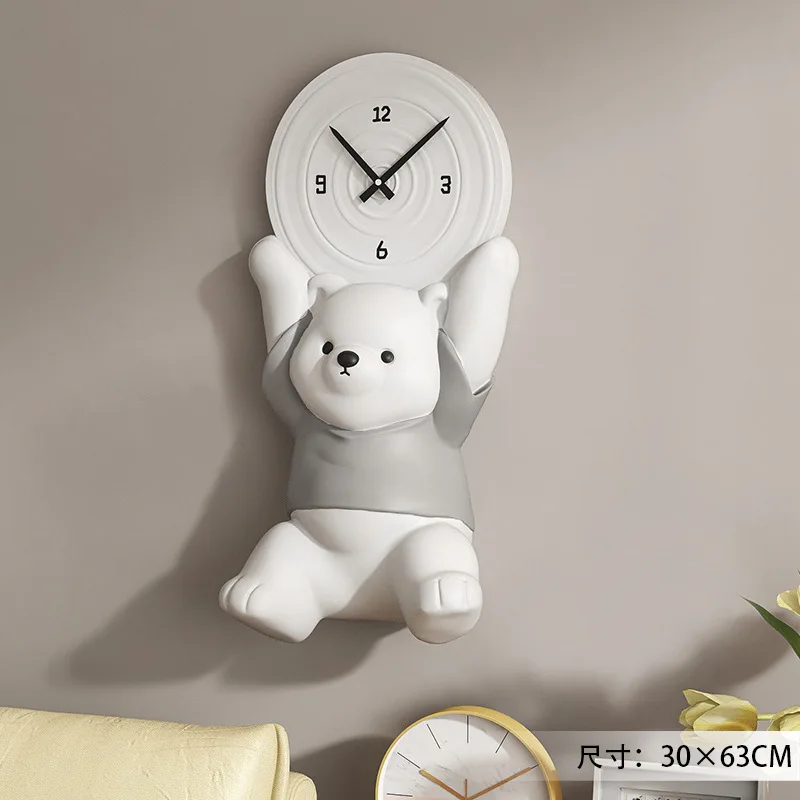 Wholesale Vitality Bear Living Room Stereo Hanging Clock Light Luxury Porch Household Wall Clock Fashion Animal Decoration Clock