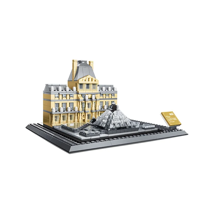 Wange building block sets architecture Paris Louvre Museum model toy kids architecture building block set