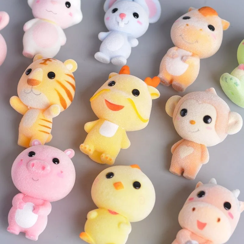 Custom Mini Animals PVC Flocking Doll Furry Dog Pig Monkey flocked figurine