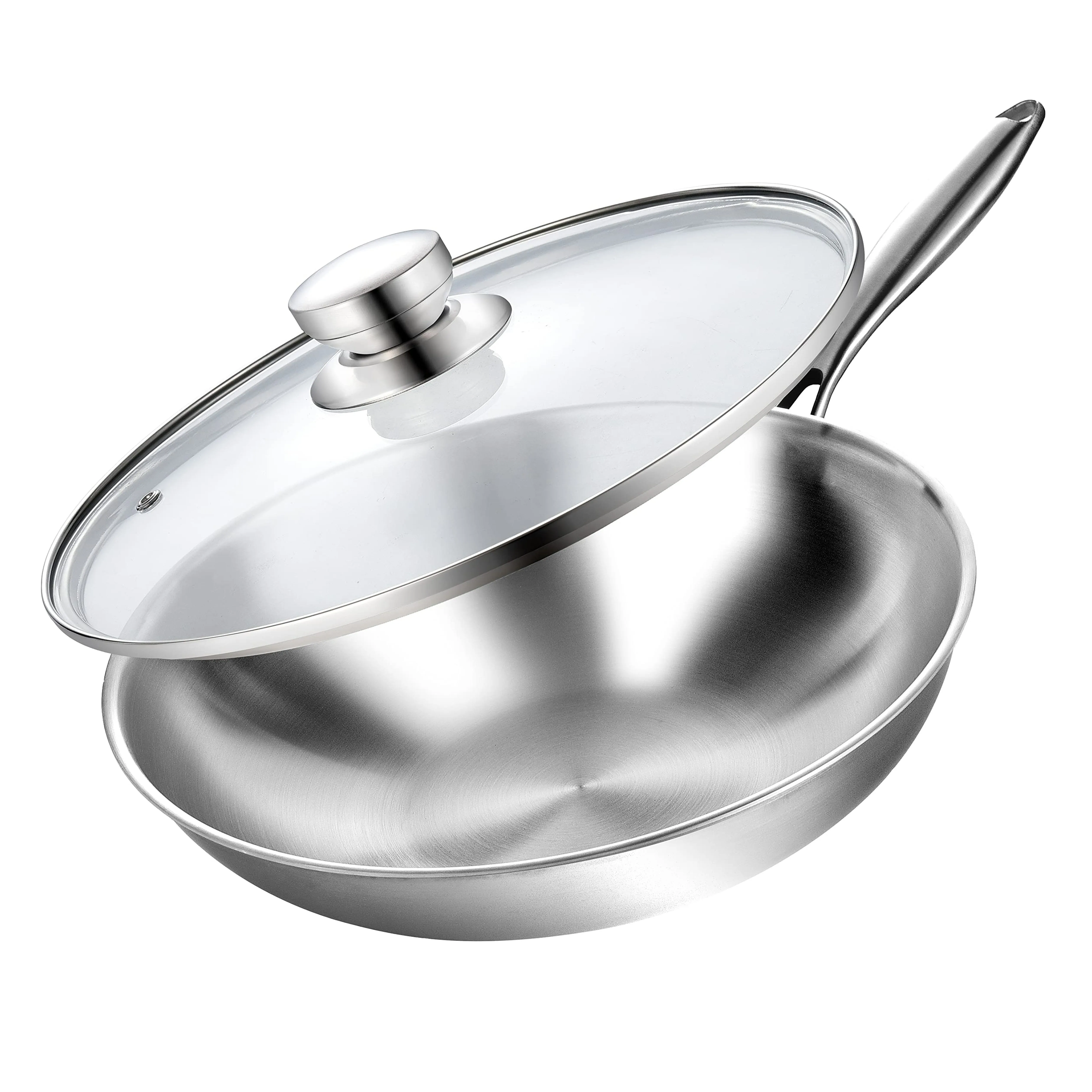Hot Sale 3 Ply Stainless Steel Big Cooking Pot  With Lid Frying Pan kitchen woks pan Chinese style Cookware with lid