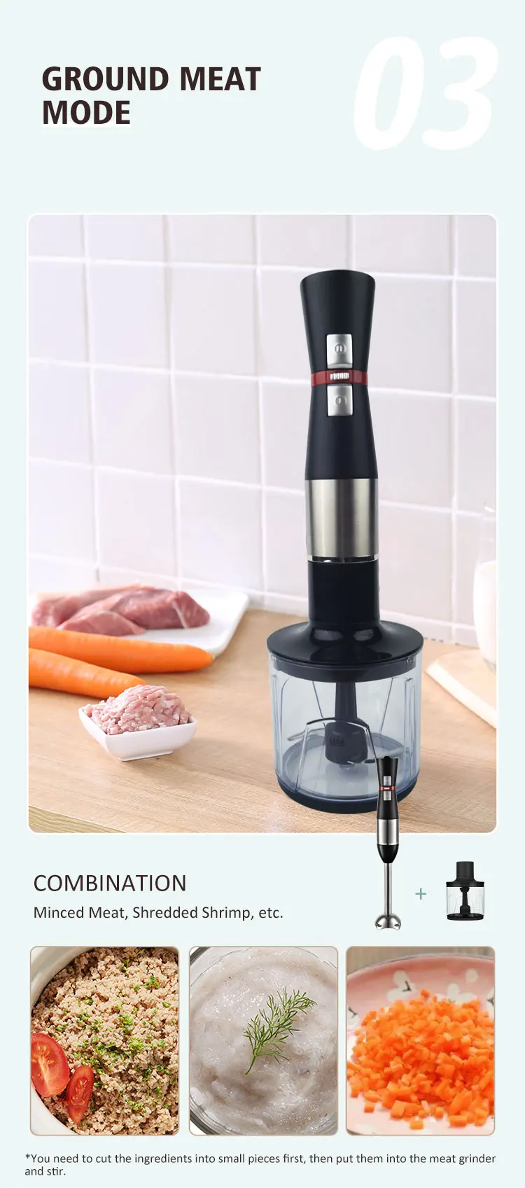 Electric 3-in-1 Home Mixer Appliances Set Hand Blender with Plastic Container and Push Button Controls