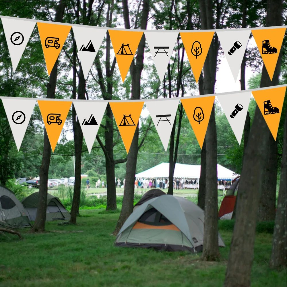 Wholesale outdoor pulling triangle hanging flag field tent decoration flags custom picture