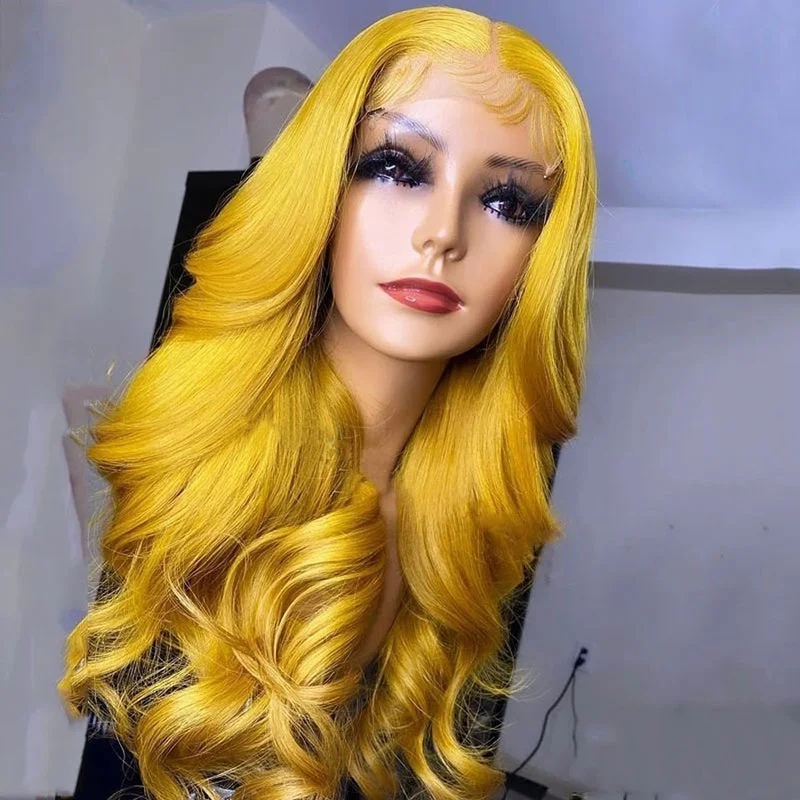 Yellow Colored Wigs 13x4 Lace Front Closure Wigs Human Hair Pre Plucked Brazilian Raw Virgin Hair Glueless Lace Body Wave Wigs