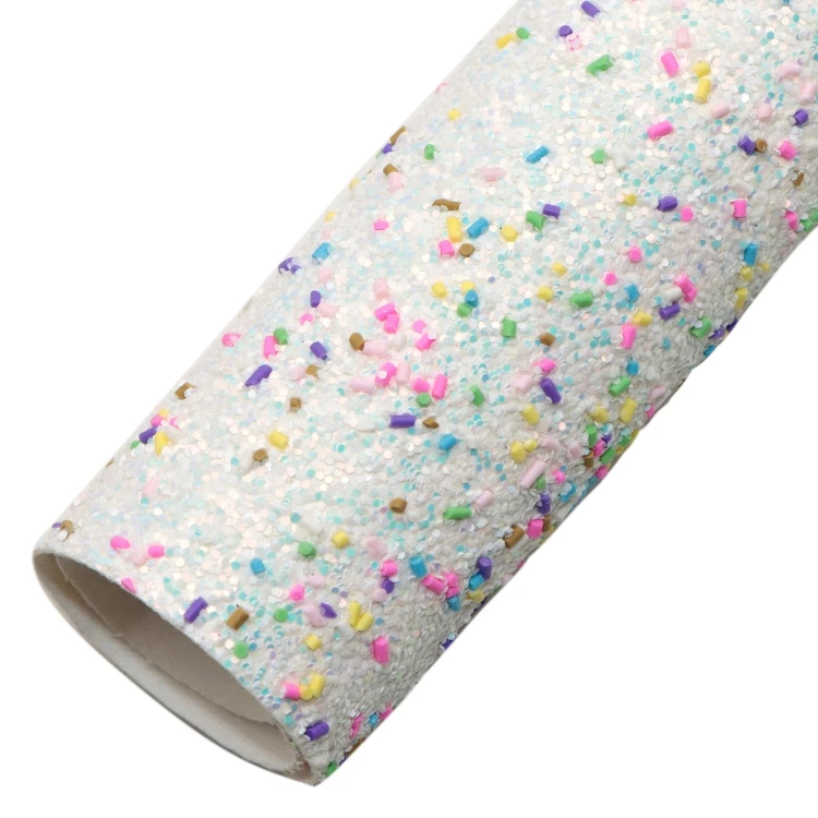 Chunky Glitter Faux Leather Sheets Polymer Slice Candy Synthetic Leather Fabric 50x140cm for DIY Earrings Hair Bows Crafts 35744