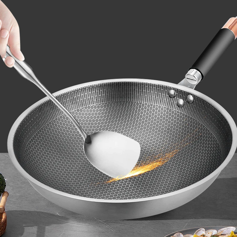 Forged restaurant polish stainless steel wok fry pan, big kitchen cookware high quality honeycomb deep non stick frying pan