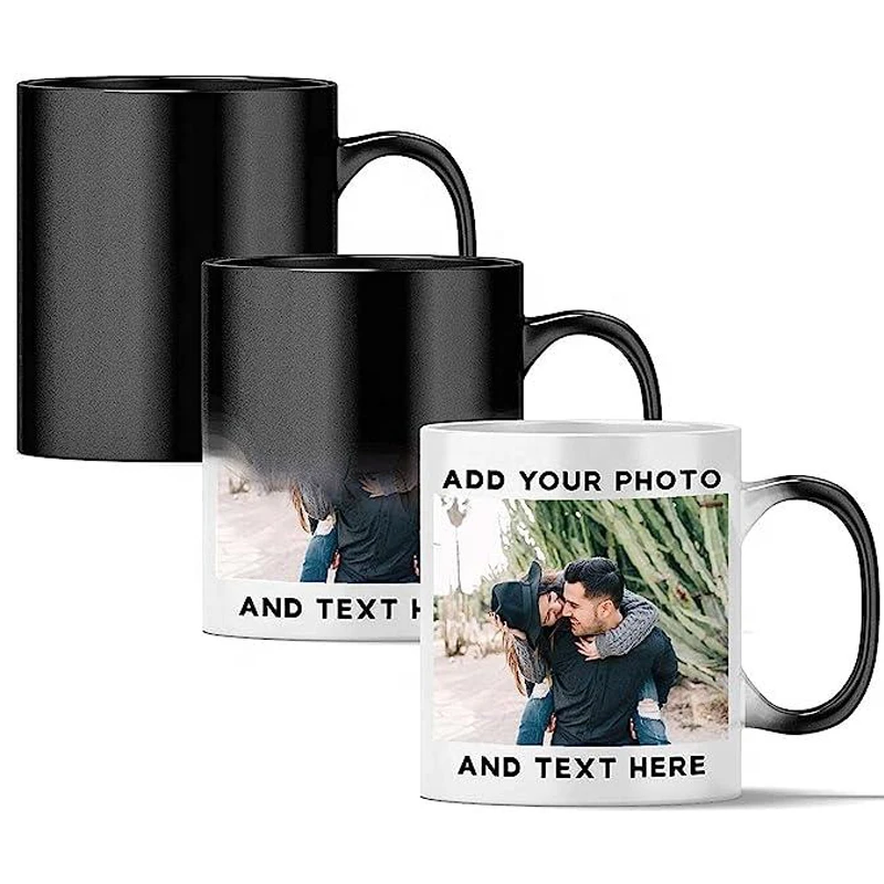 Wholesale Custom Logo 11oz Mug Printed White blank black Ceramic Mug Magic Coffee Cup Color Changing Magic Mugs for sublimation