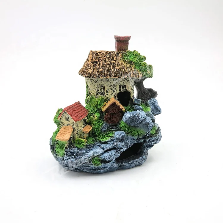 Aquarium Decorations Ruins,Resin Fish Tank Hideout Rock Betta Cave Castle Ornament Decor Fish Tank Decoration Landscaping