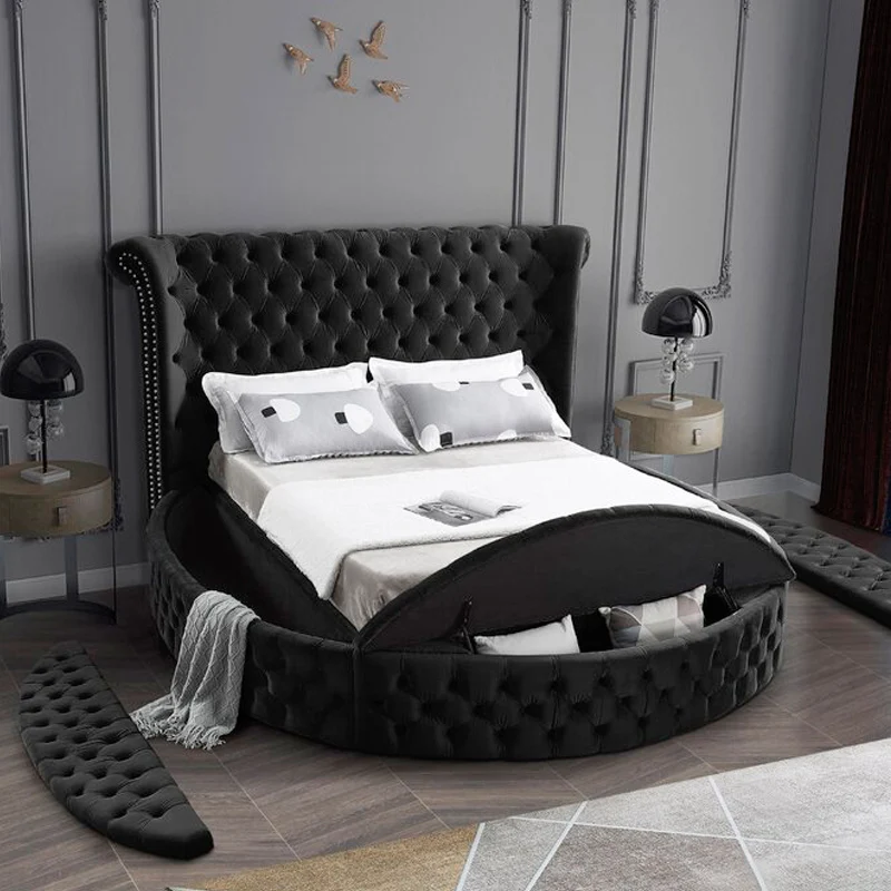 Wholesale Latest Designs Upholstery High Headboard Queen Size Platform Soft Bed