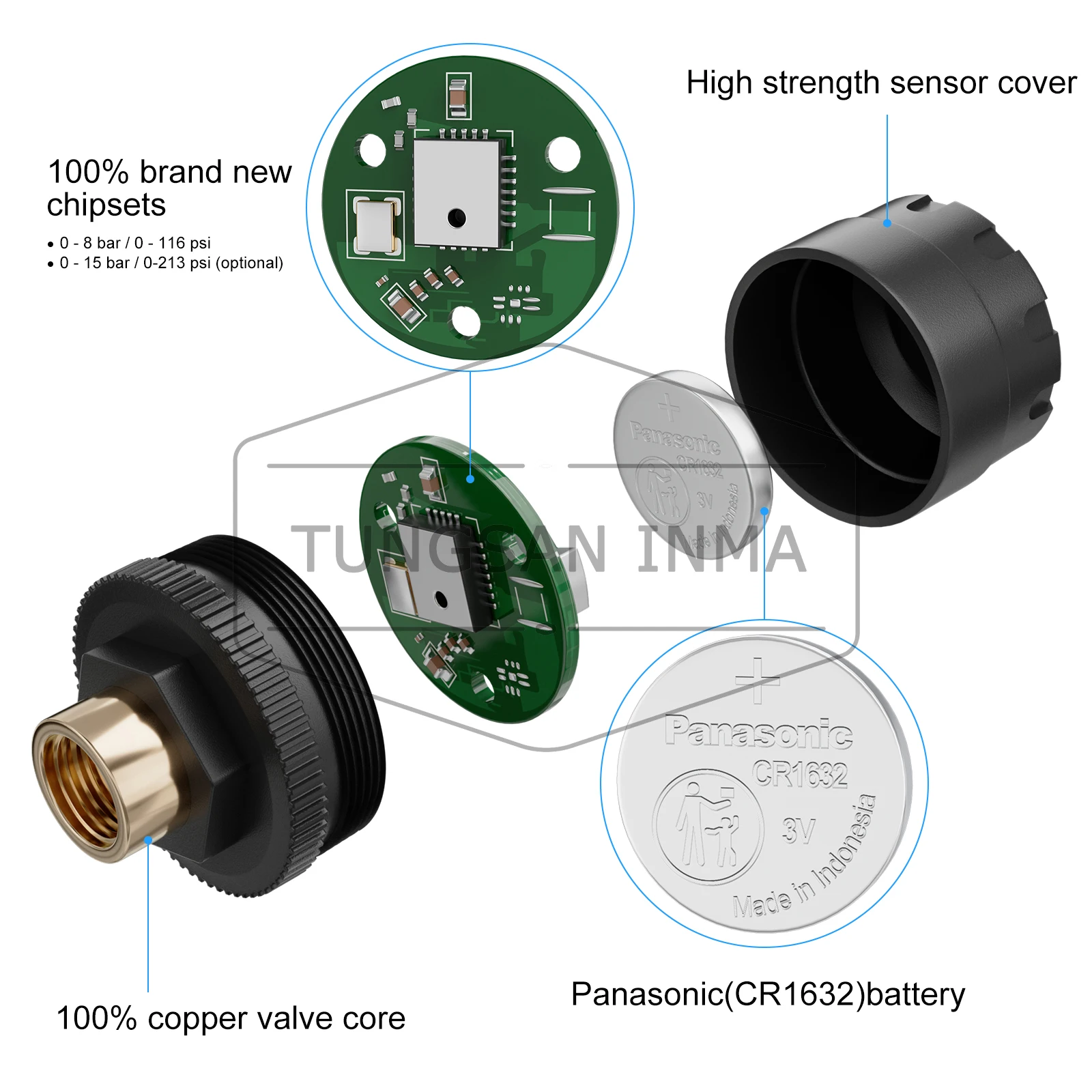 0-8 bar 116 psi 0-15bar 217 psi 6 tyres truck TPMS tire pressure sensor 6 sensors truck TPMS tire pressure monitoring system