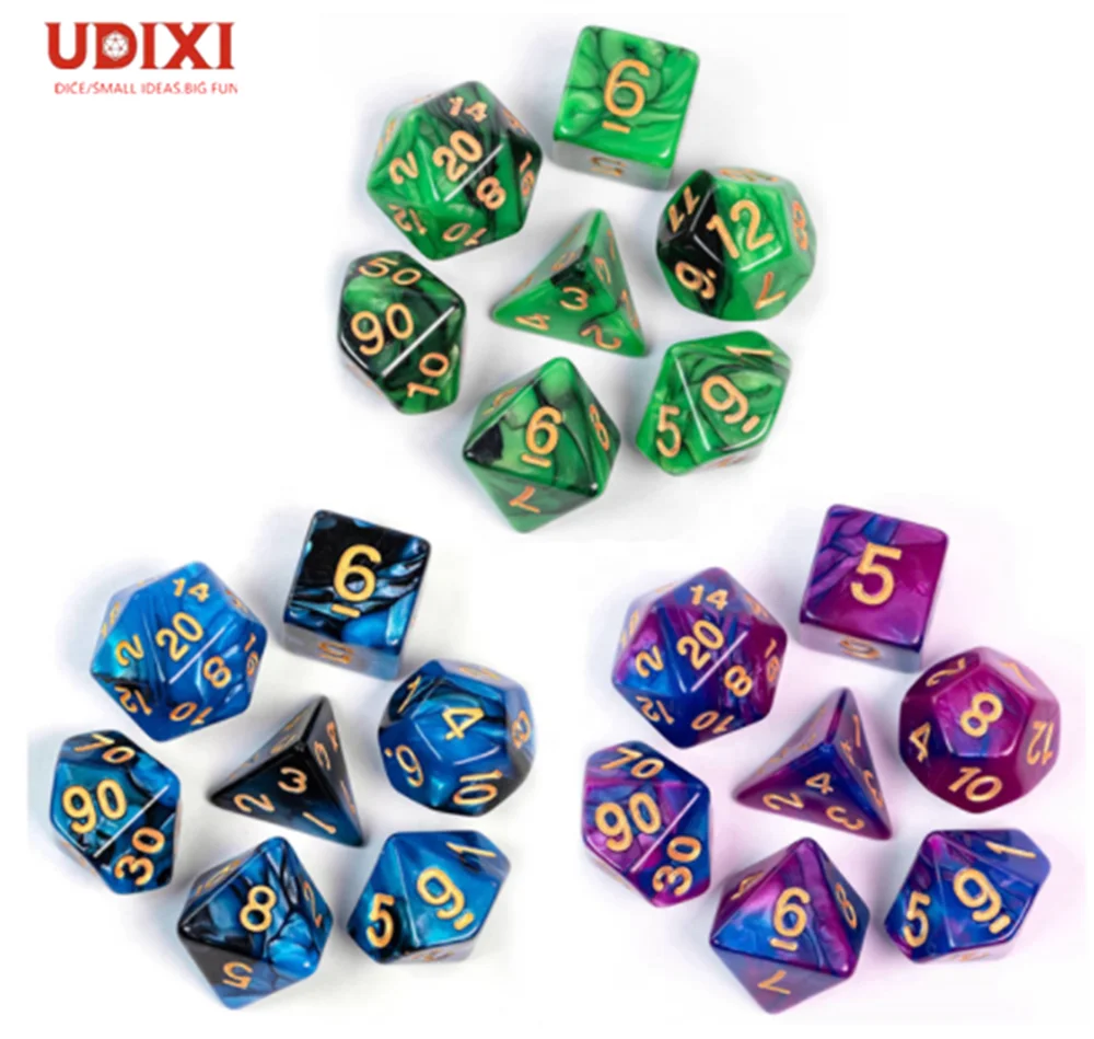 Udixi Plastic polyhedral dungeons and dragons Acrylic rpg custom logo dice set mix color