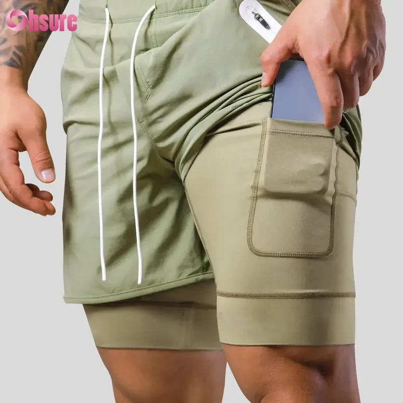 High quality Double Layer 2-in-1 Shorts Athletic Shorts Custom Polyester Light Joggers Running Men Workout Fitness Gym Shorts