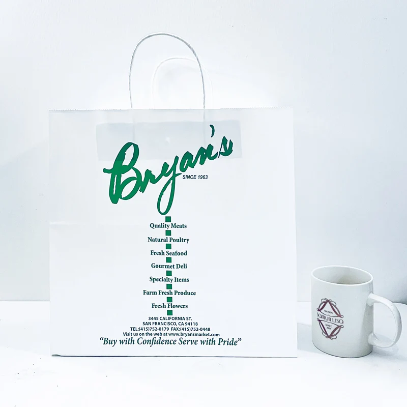 Custom printed recycled biodegradable grocery white kraft paper bags for food packing