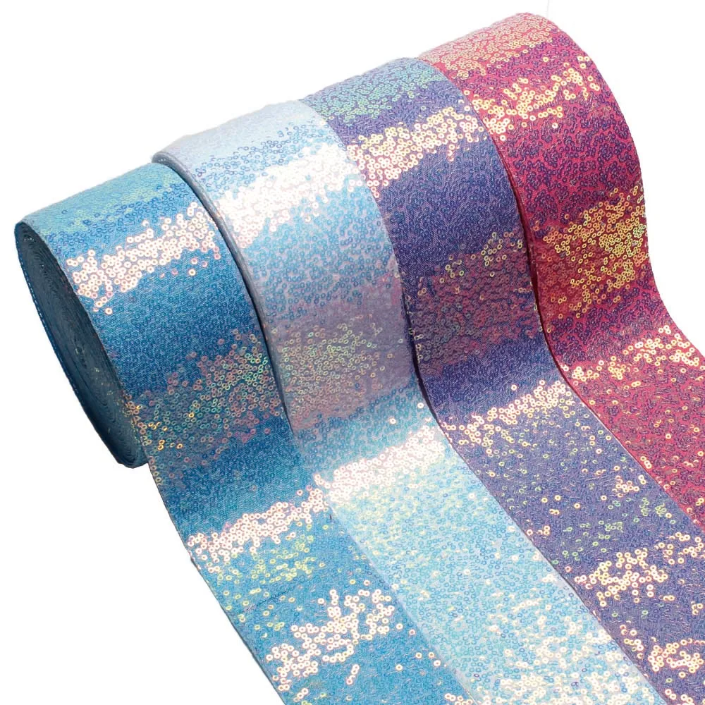 3inch75mm Wholesale Glitter Small Sequin Ribbon  for Hair Bows Headband Custom Ribbon Sewing Material