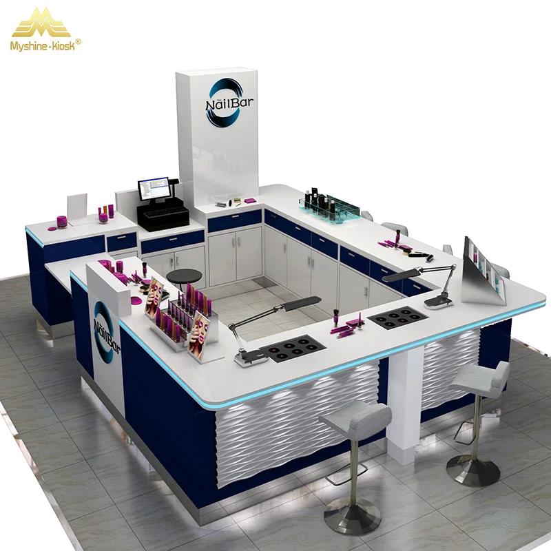 Factory Price Shopping Mall Wooden  beauty manicure furniture mall beauty nail bar kiosk