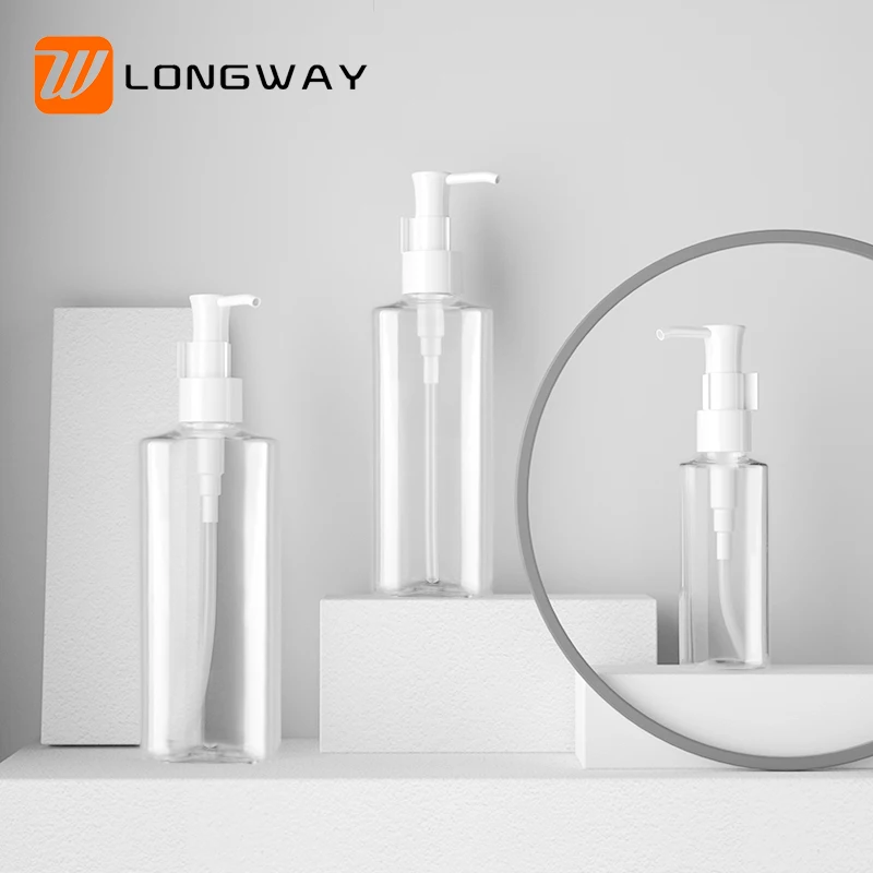 Lotion Bottle Transparent Cosmetic Packaging Plastic Skin Care Screen Printing with Pump PET Customized ISO Oval Screw Cap