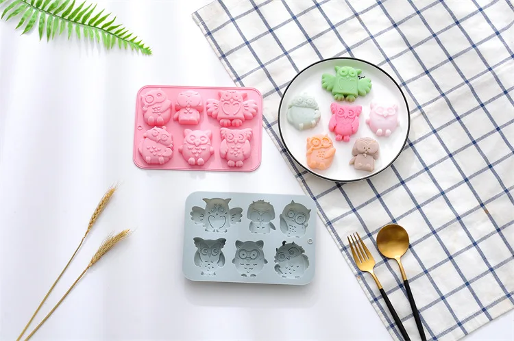 6 Cavities Owl Shape Silicone Cake Mold Kids Cartoon Animal Charater Candy  Mould Silicone Ice Chocolate Mold