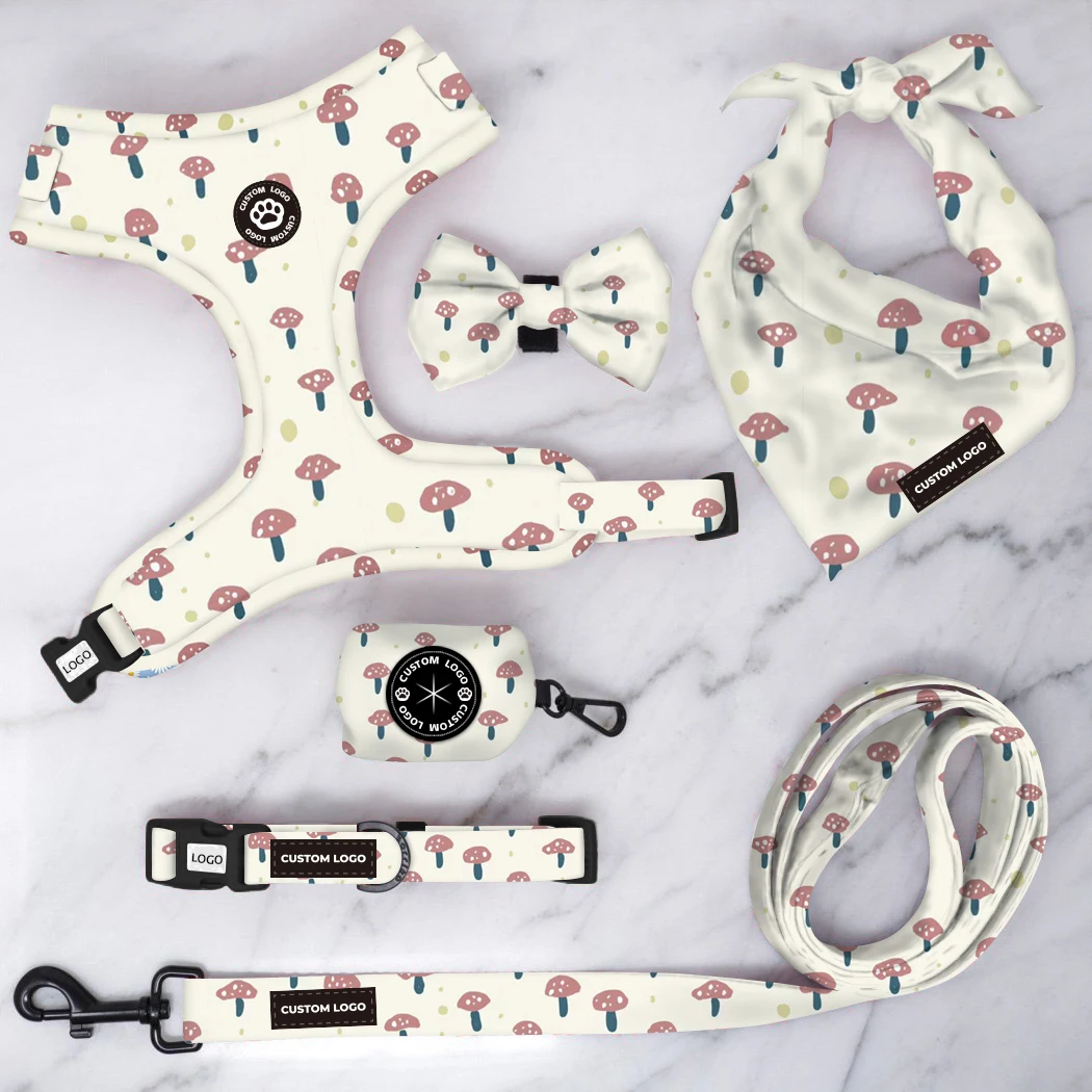 Pet accessories dog harness collar set breathable mesh adjustable harness leash poop bag bandana
