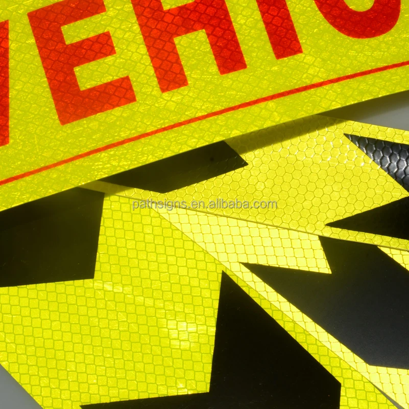 Lasted Design Retro Reflective PET Fluorescent Yellow & Black Arrow Sticker for Truck Rear Trailer Safety Warning Sign