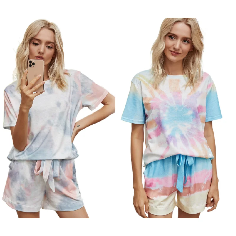 
Casual ladies wear round neck pullovers in summer, ladies sportswear suits, short sleeves + shorts 