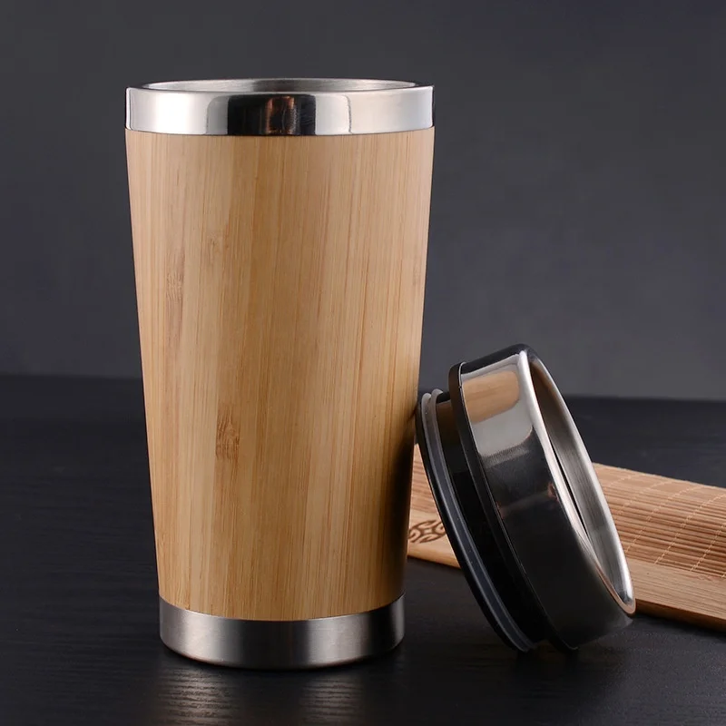 Eco friendly Wide Mouth Customized LOGO Bamboo Raw Materials Travel Coffee Tumbler Cups