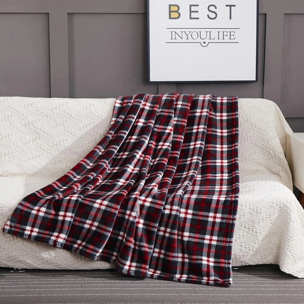 Factory Directly OEM Accept Dark Color Plaid Flannel Fleece TV Christmas Bed Throw Blanket Christmas Gift Flannel Bed Blanket