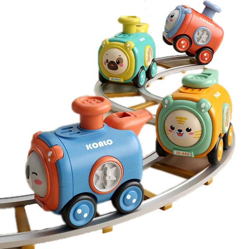 QS Hot Selling Cute Inertia Car Mini Face Changing Press Sliding Cartoon Animal Toys Vehicle Kids Interactive Whistles Train Toy